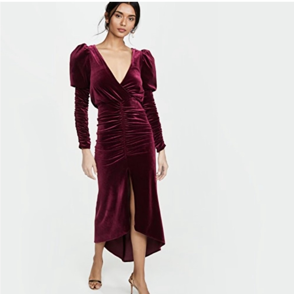 Red Velvet Alicia Gown with Puff Sleeves